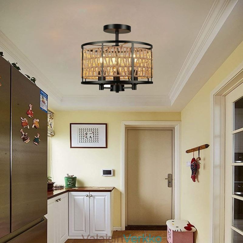 Retro kattovalo musta rautapaperi köysi kattolamppu 3 valoa