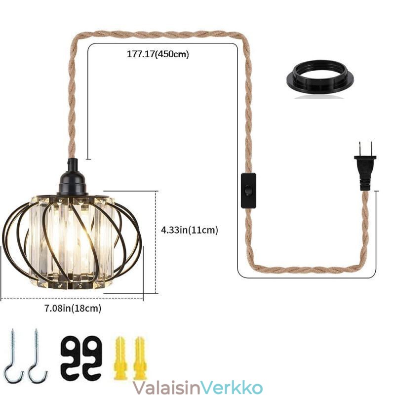 Retro Country Ceiling Light Hamppuköysirautainen yövalaisin pistokkeella