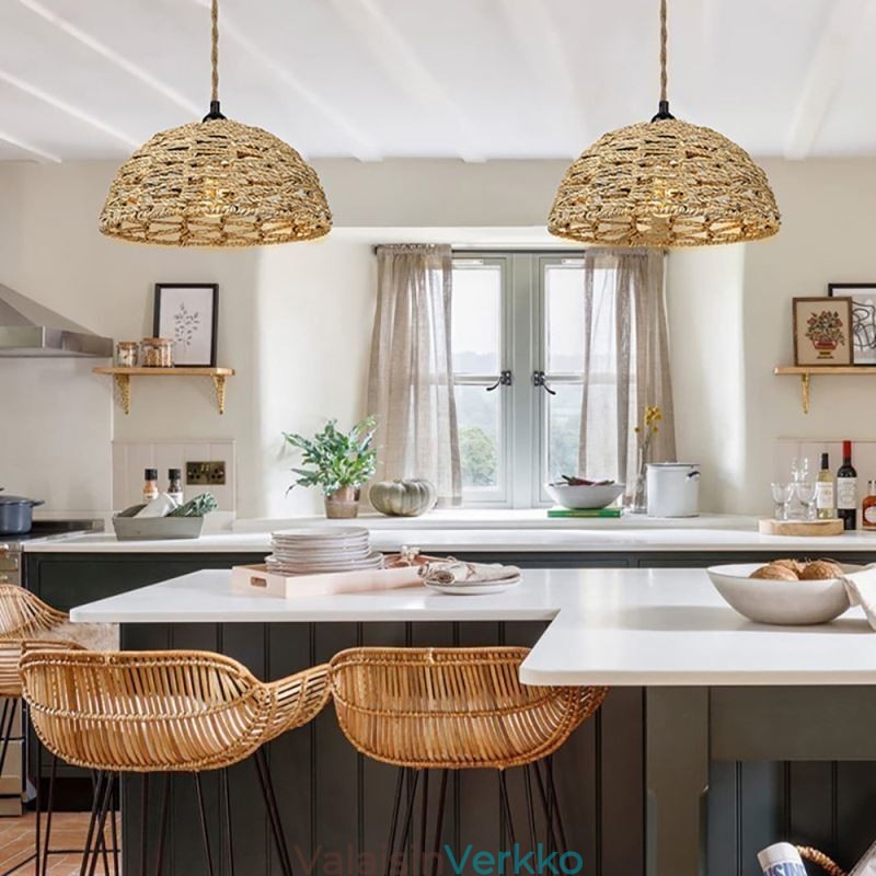Country Retro Pendant Light käsin kudottu paperi köysi lampunvarjostin 30cm
