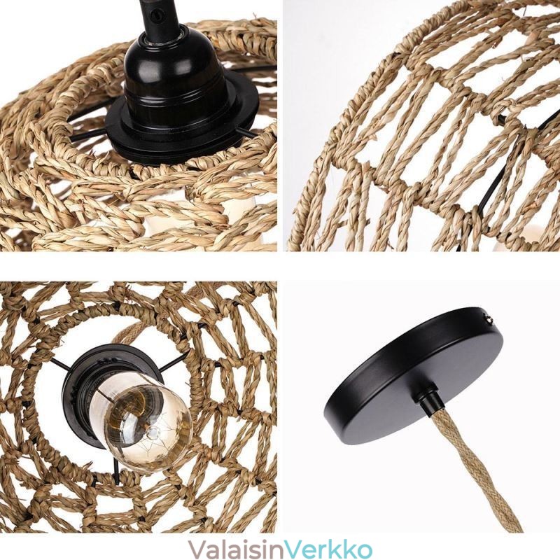Country Retro Pendant Light käsin kudottu paperi köysi lampunvarjostin 30cm