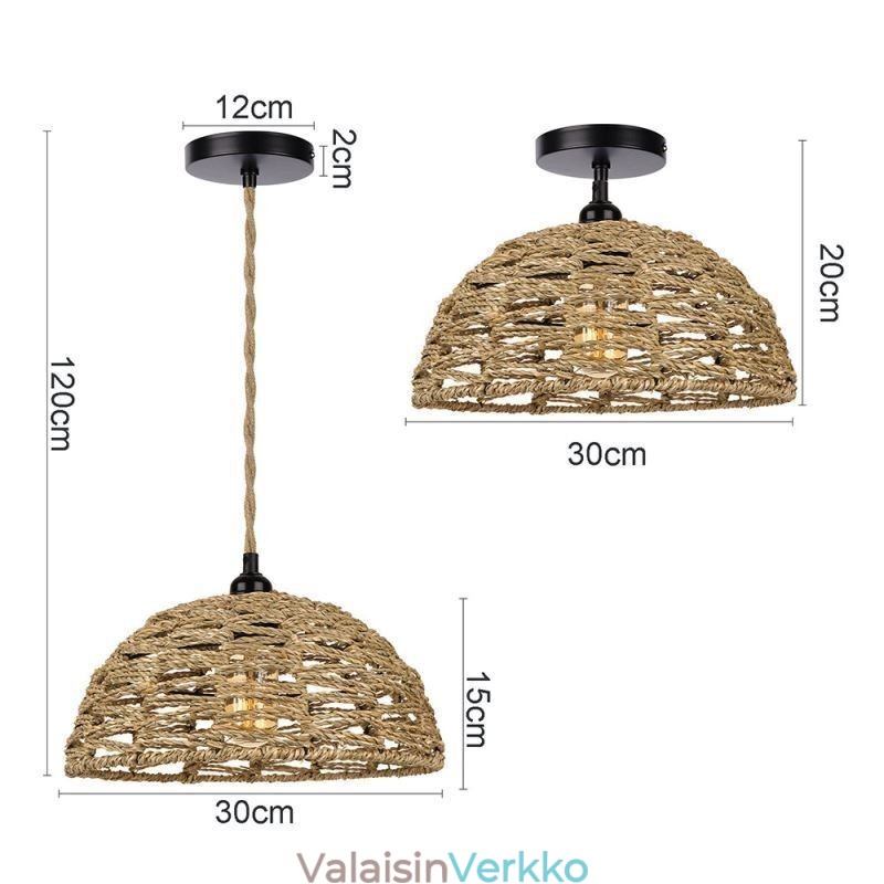 Country Retro Pendant Light käsin kudottu paperi köysi lampunvarjostin 30cm
