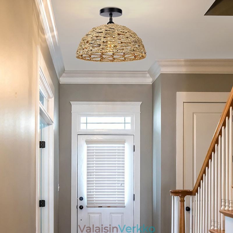 Country Retro Pendant Light käsin kudottu paperi köysi lampunvarjostin 30cm
