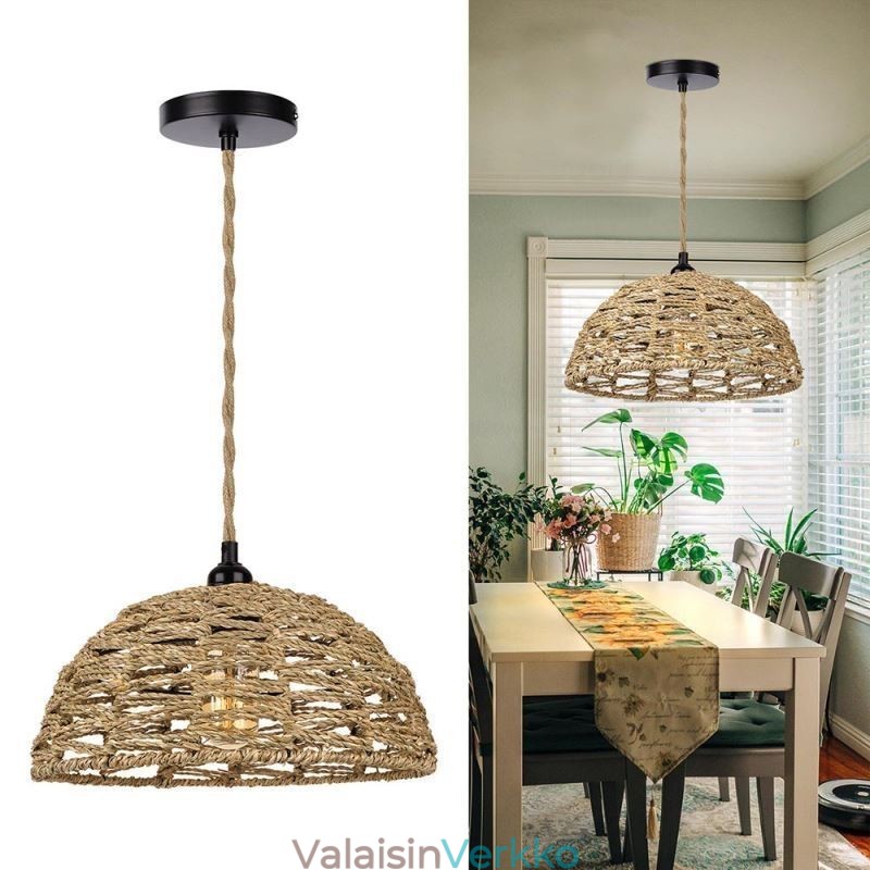 Country Retro Pendant Light käsin kudottu paperi köysi lampunvarjostin 30cm