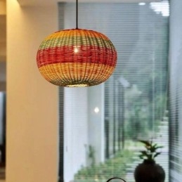 Bambu- ja rottinkiriippuvalaisin värikäs raidallinen intervallikäsin kudottu lampunvarjostin kattovalaisin