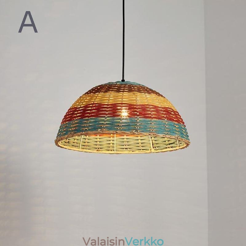 Bambu- ja rottinkiriippuvalaisin värikäs raidallinen intervallikäsin kudottu lampunvarjostin kattovalaisin