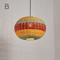Bambu- ja rottinkiriippuvalaisin värikäs raidallinen intervallikäsin kudottu lampunvarjostin kattovalaisin