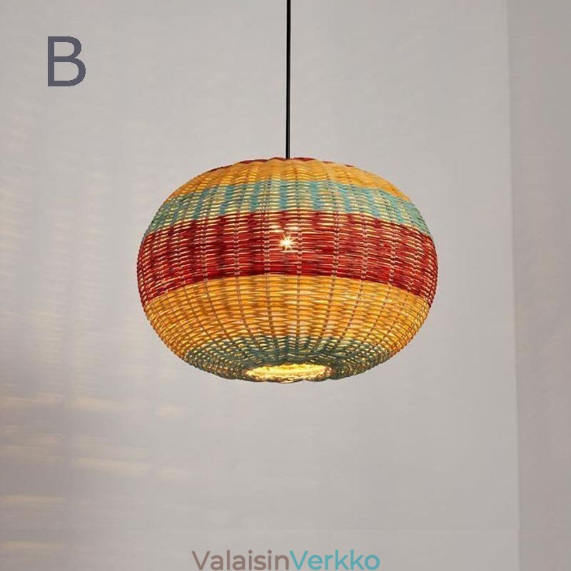 Bambu- ja rottinkiriippuvalaisin värikäs raidallinen intervallikäsin kudottu lampunvarjostin kattovalaisin