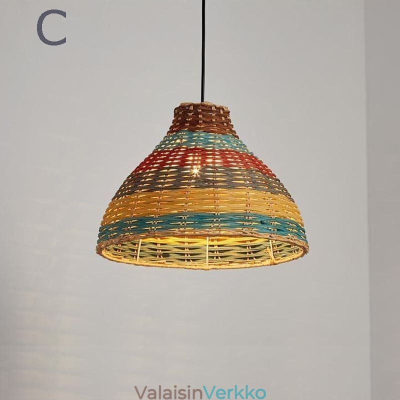 Bambu- ja rottinkiriippuvalaisin värikäs raidallinen intervallikäsin kudottu lampunvarjostin kattovalaisin