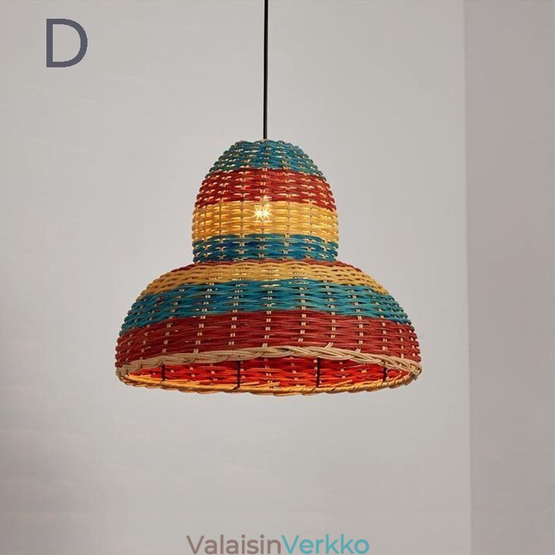 Bambu- ja rottinkiriippuvalaisin värikäs raidallinen intervallikäsin kudottu lampunvarjostin kattovalaisin