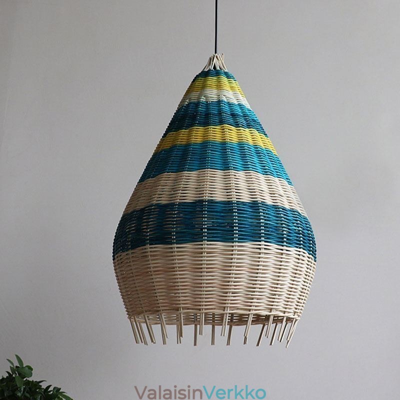 Bambu ja rottinki riippuvalaisin raidallinen Interval käsinkudottu lampunvarjostin kattovalaisin
