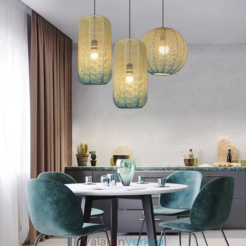 Paper Rope Pendant Light Country Retro Gradient Sininen kattolamppu