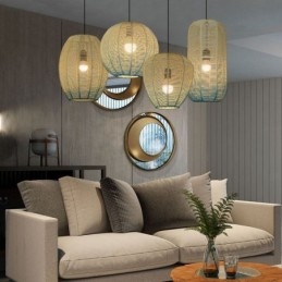 Paper Rope Pendant Light Country Retro Gradient Sininen kattolamppu