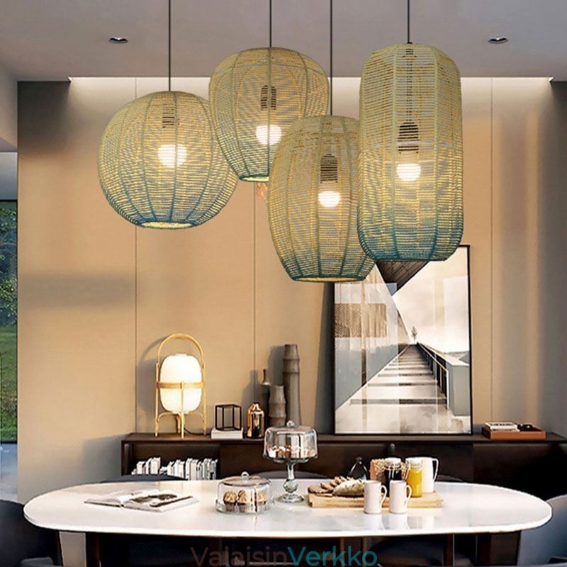 Paper Rope Pendant Light Country Retro Gradient Sininen kattolamppu