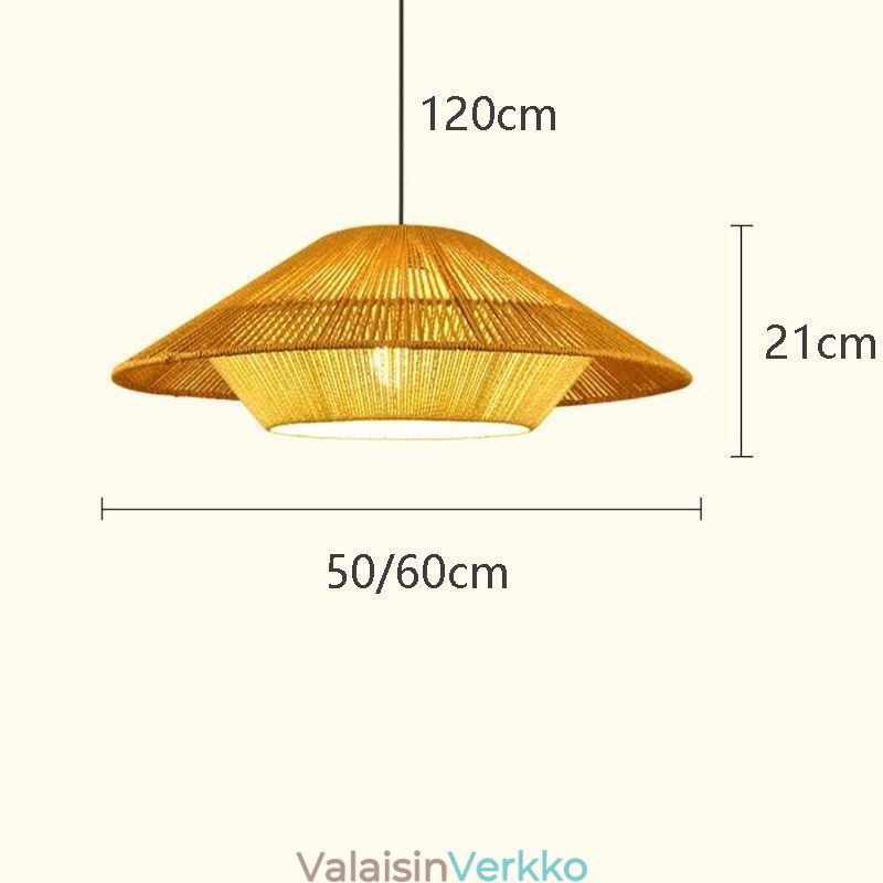 Hamppuköysiriippuvalaisin käsin kudottu kattovalaisin
