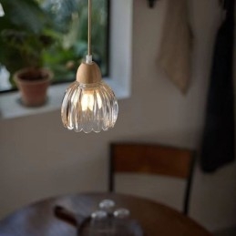 Lasinen riippuvalaisin Retro pastoraalityylinen saarikatto Kevyt kumipuu koristevalaisin