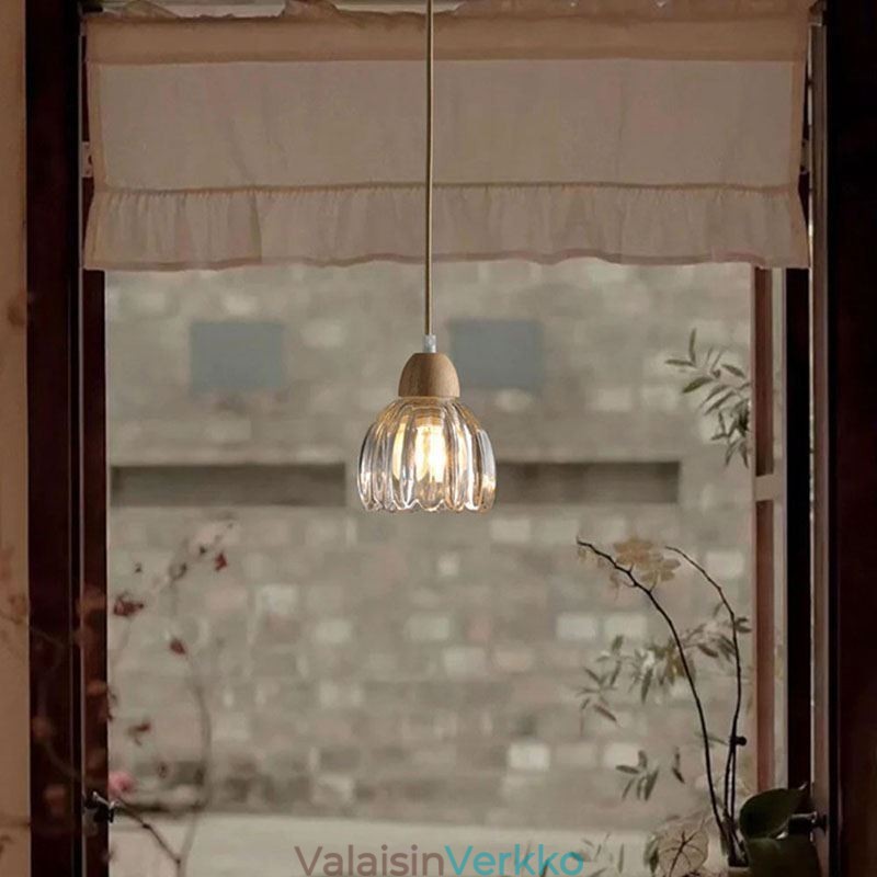 Lasinen riippuvalaisin Retro pastoraalityylinen saarikatto Kevyt kumipuu koristevalaisin