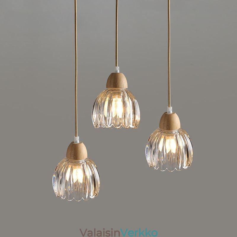 Lasinen riippuvalaisin Retro pastoraalityylinen saarikatto Kevyt kumipuu koristevalaisin
