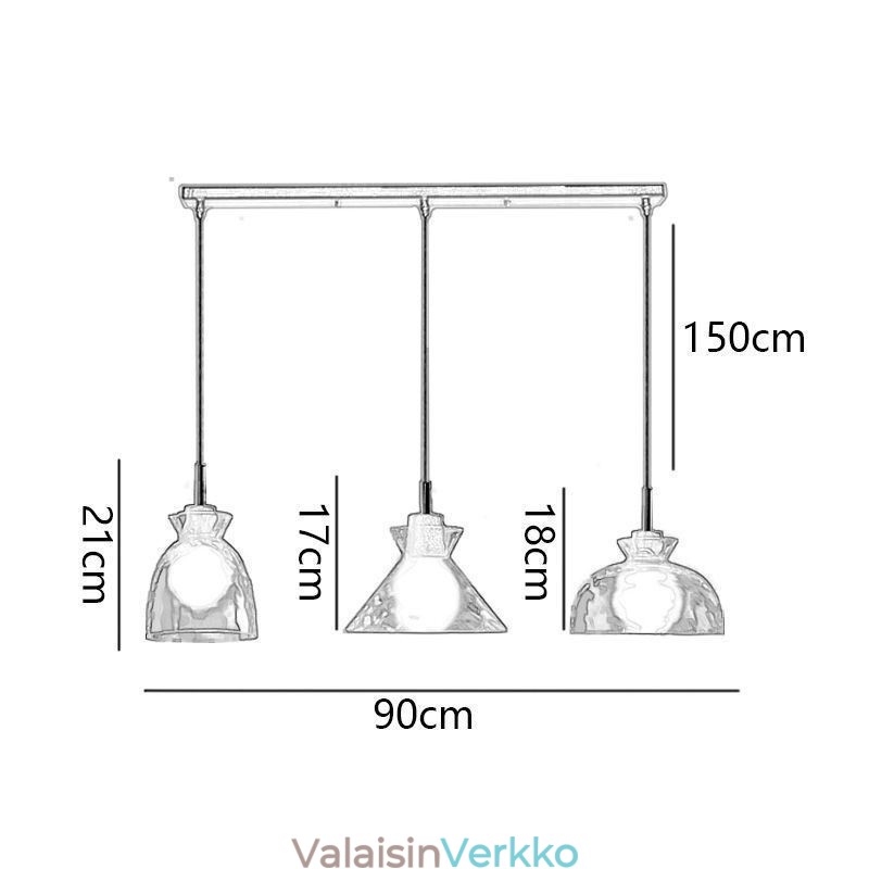 Moderni yksinkertainen riippuvalaisin, vettä läpäisevä lasi 3 kattovalaisin