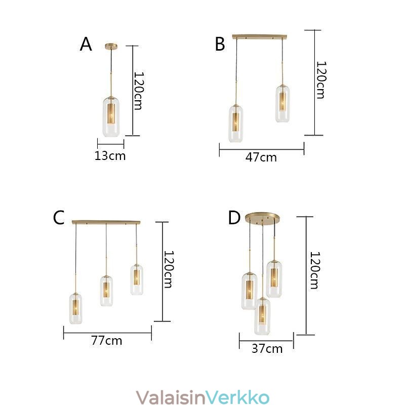 Nordic Clear Glass -riippuvalaisin Ainutlaatuinen sisäpuolinen messinkiriippuvalaisin