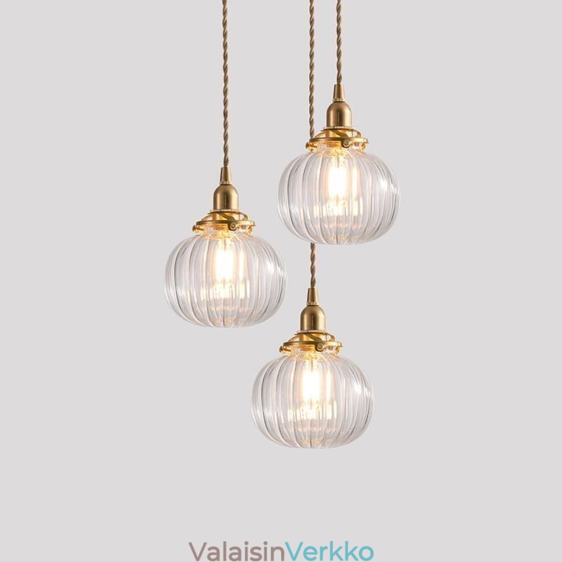 Lasiriippuvalaisin Kirkas Pyöreä Ribbed Pumpkin Muoto Valaisin 1 Light