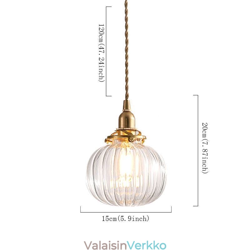 Lasiriippuvalaisin Kirkas Pyöreä Ribbed Pumpkin Muoto Valaisin 1 Light