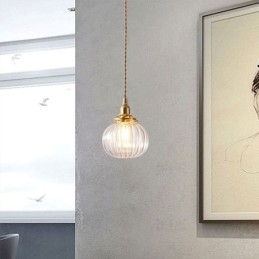 Lasiriippuvalaisin Kirkas Pyöreä Ribbed Pumpkin Muoto Valaisin 1 Light