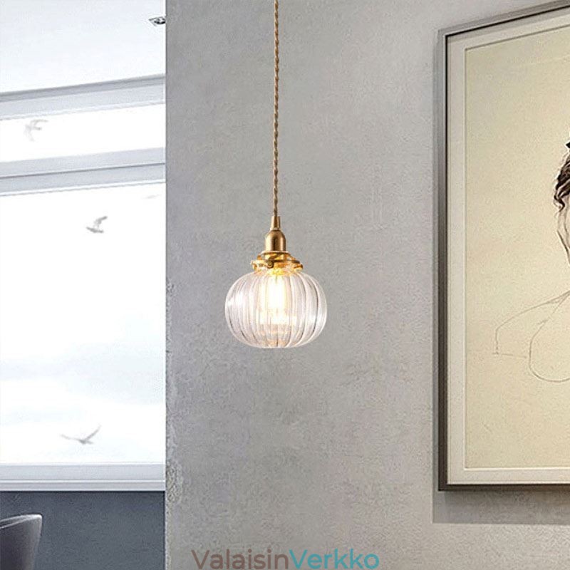 Lasiriippuvalaisin Kirkas Pyöreä Ribbed Pumpkin Muoto Valaisin 1 Light