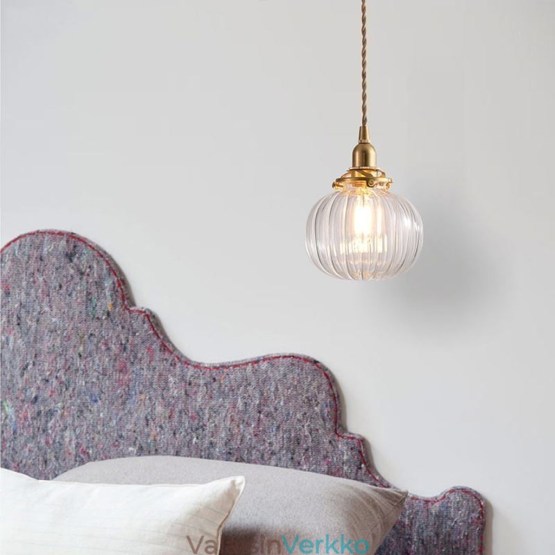 Lasiriippuvalaisin Kirkas Pyöreä Ribbed Pumpkin Muoto Valaisin 1 Light