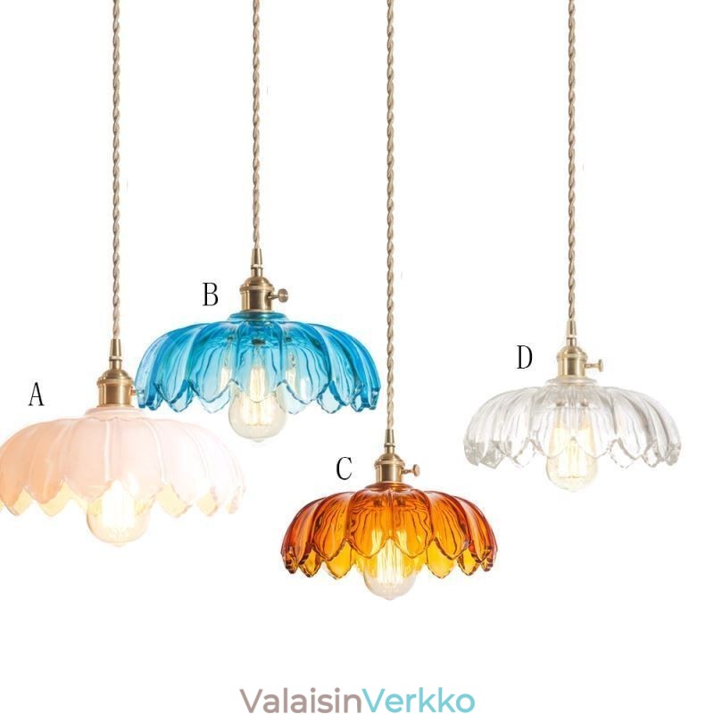 Moderni retrolasiriippuvainen kukkavarjostinlamppu kierrekytkimellä