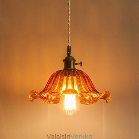 Vintage värikäs uurrettu lasiriippuvalaisin kukkavarjostinlamppu kierrekytkimellä Vintage värikäs uurrettu lasiriippuvalaisin kukkavarjostinlamppu kierrekytkimellä