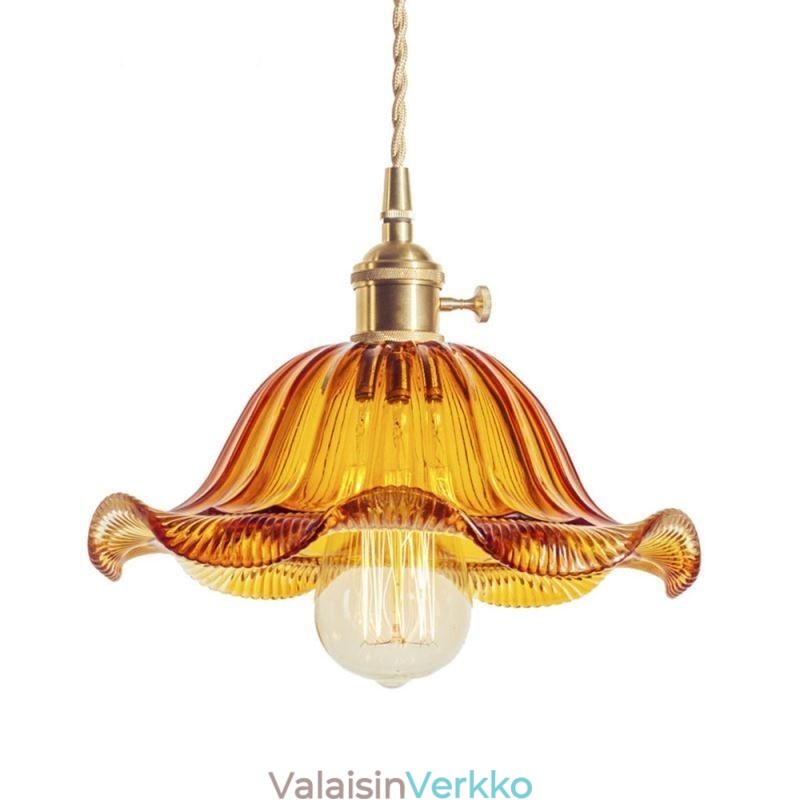 Vintage värikäs uurrettu lasiriippuvalaisin kukkavarjostinlamppu kierrekytkimellä
