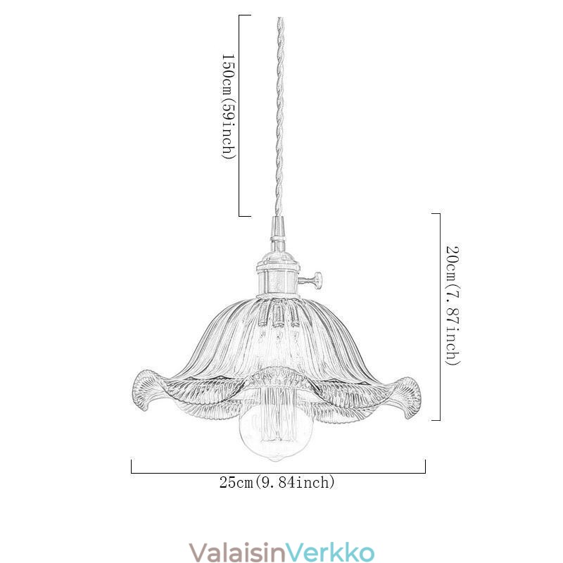 Vintage värikäs uurrettu lasiriippuvalaisin kukkavarjostinlamppu kierrekytkimellä