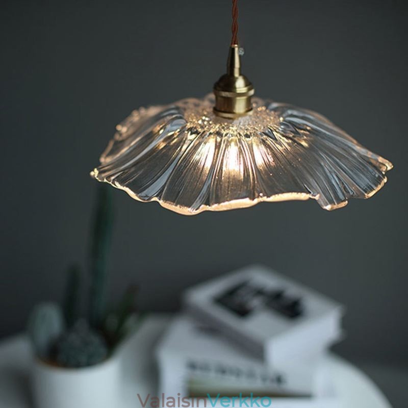 Lotus Leaf Ribbed kirkas lasi riippuvalaisin Homestay Lamp