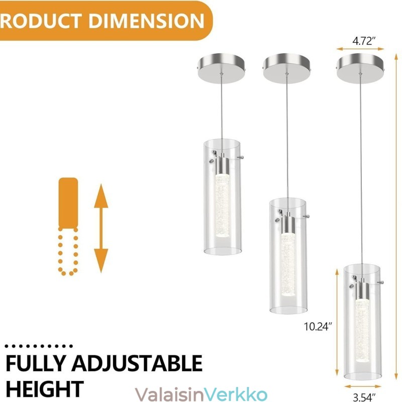 3 kevyttä taiteellista riippuvalaisinta lasivarjostimilla G4 polttimojalka