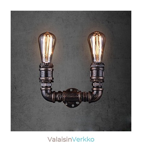 2 valoa Vintage-metallinen vesiputkiseinälamppu Edison-polttimolla 2 valoa Vintage-metallinen vesiputkiseinälamppu Edison-polttimolla