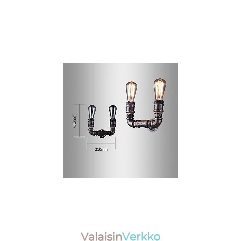 2 valoa Vintage-metallinen vesiputkiseinälamppu Edison-polttimolla