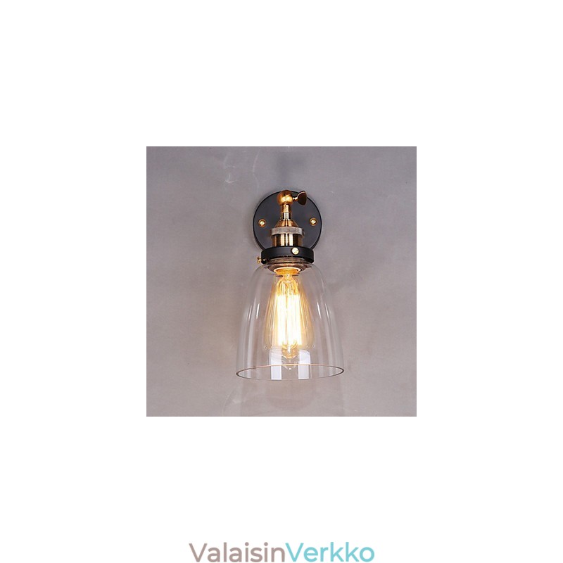 Teollinen Edison Simplicity lasiseinälamppu metallijalustalla ruokasalin työhuone toimisto eteisen seinävalaisin