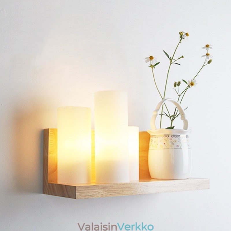 Minityyliset seinävalaisimet lasivarjostimilla Moderni nykyaikainen puinen bambuseinävalaisin