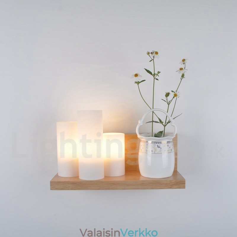 Minityyliset seinävalaisimet lasivarjostimilla Moderni nykyaikainen puinen bambuseinävalaisin