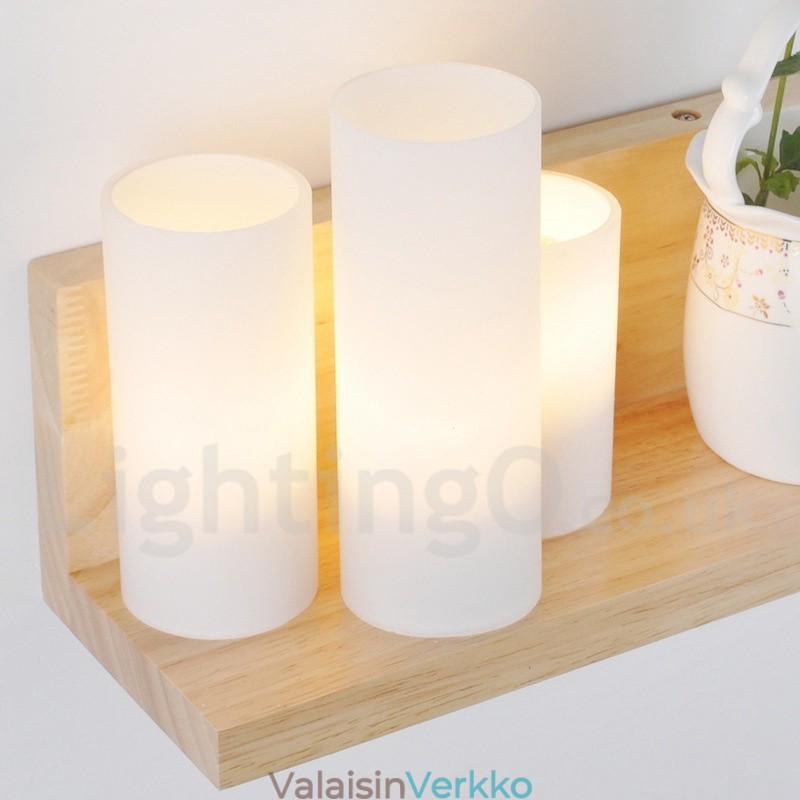 Minityyliset seinävalaisimet lasivarjostimilla Moderni nykyaikainen puinen bambuseinävalaisin