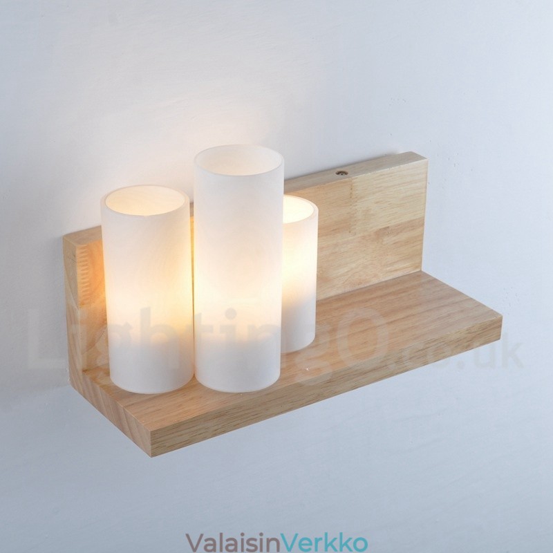Minityyliset seinävalaisimet lasivarjostimilla Moderni nykyaikainen puinen bambuseinävalaisin