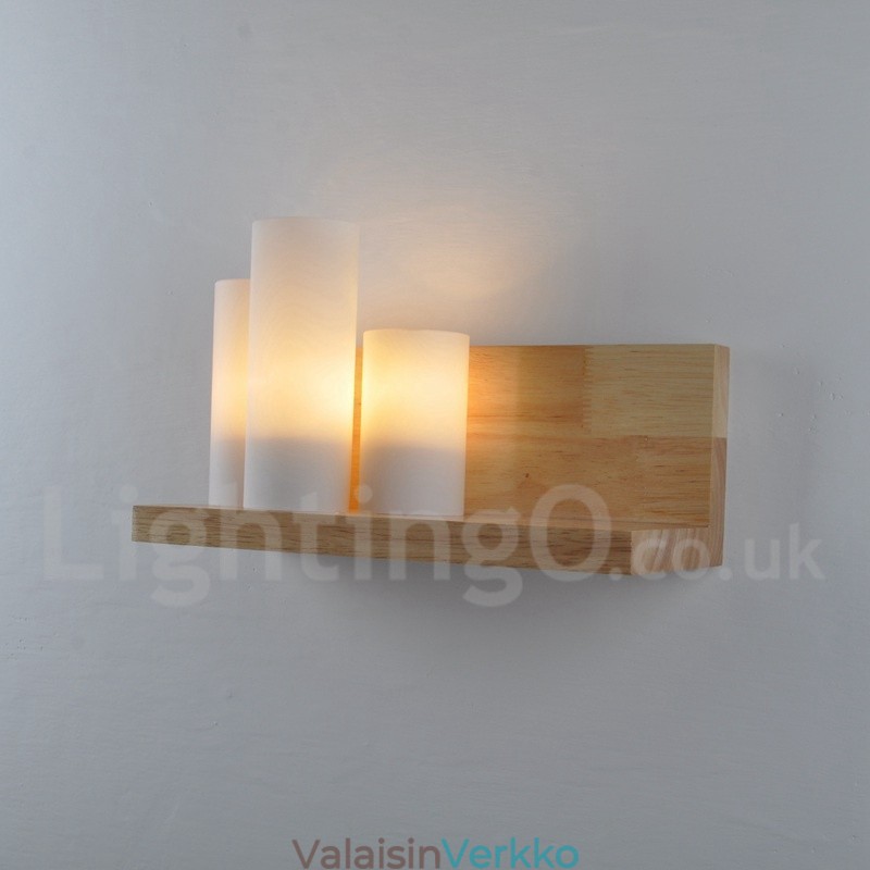 Minityyliset seinävalaisimet lasivarjostimilla Moderni nykyaikainen puinen bambuseinävalaisin