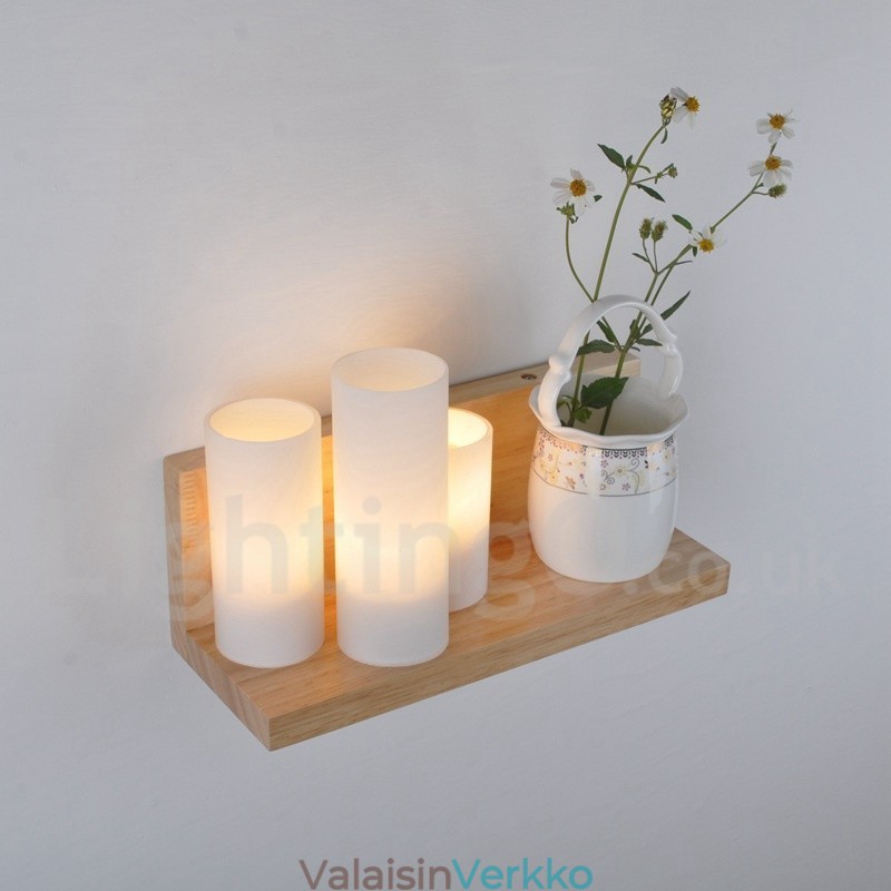 Minityyliset seinävalaisimet lasivarjostimilla Moderni nykyaikainen puinen bambuseinävalaisin