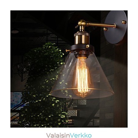 Retro-seinävalaisin kukka-lasivarjostimella ja metallikiinnikkeellä