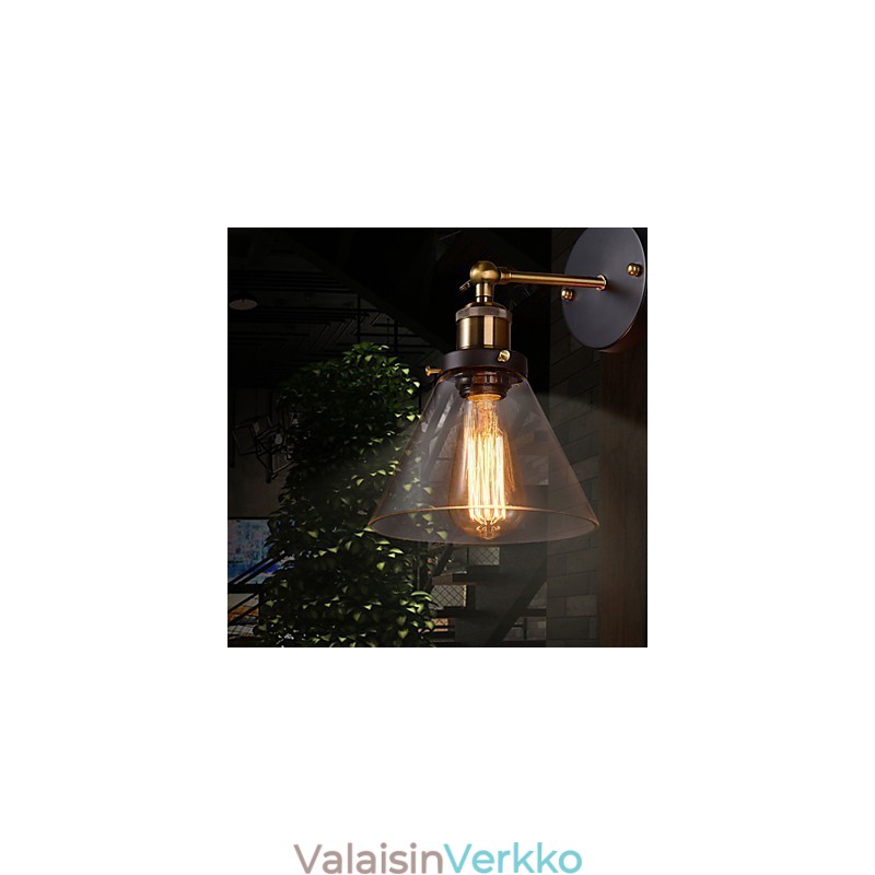 Retro-seinävalaisin kukka-lasivarjostimella ja metallikiinnikkeellä