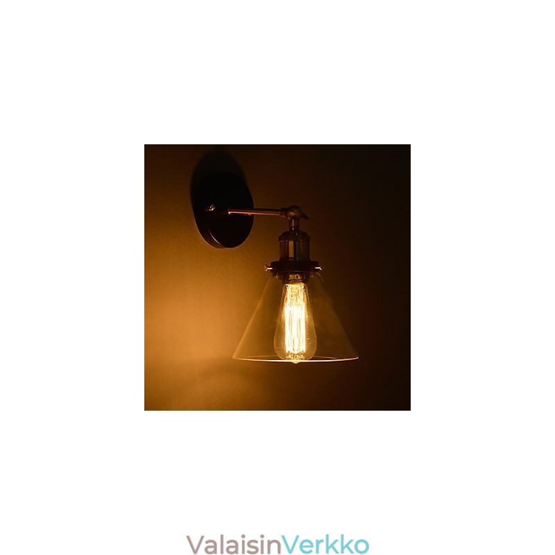 Retro-seinävalaisin kukka-lasivarjostimella ja metallikiinnikkeellä