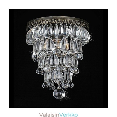 Antiikki vihreä seinävalaisin kristallihelmiriipuksella