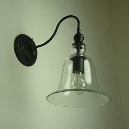 Vintage seinävalaisin Yksi kevyt teräs ja lasi