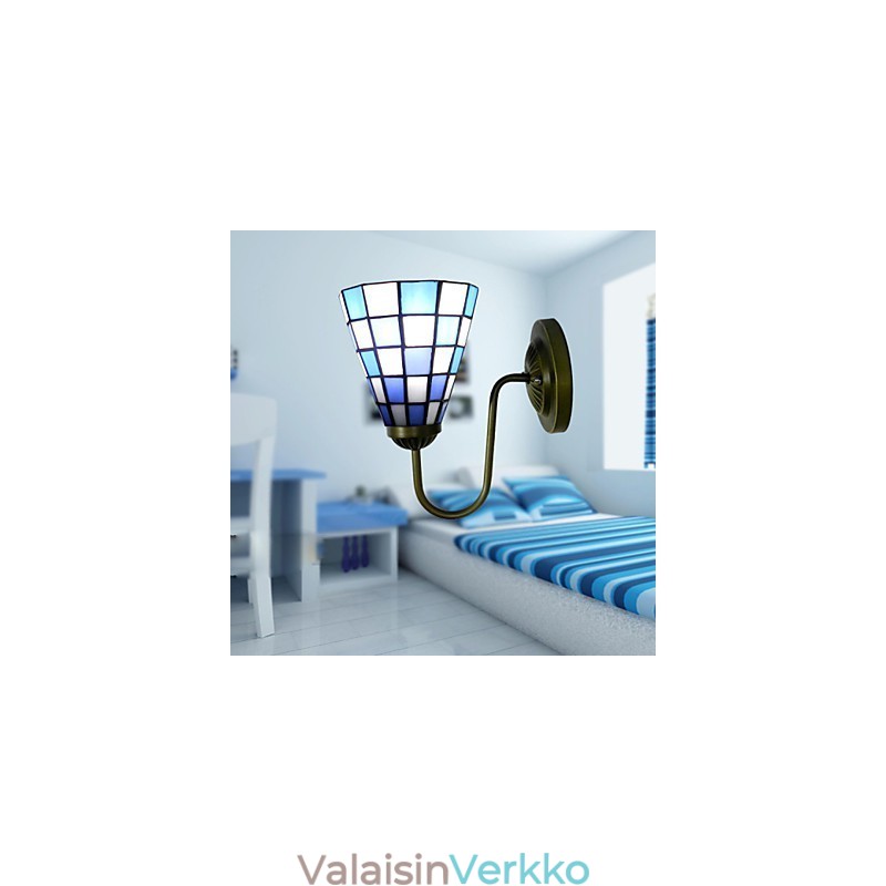 15 cm nykyaikainen ja sovitettu lasimaalaus seinävalaisin Inn Sinivalkoiset neliöt Valot