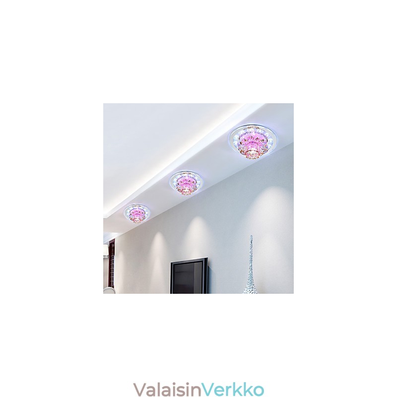 Pyöreä Crystal Idea -kattolampun putkivalo vaimentaa kupolilampun valoa